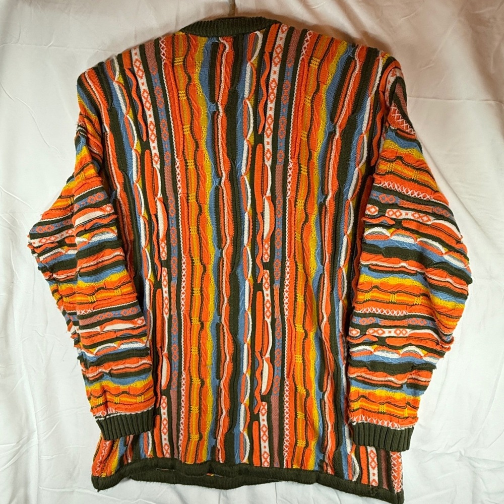 Vintage 90s Coogi Australia Mens XXL 3D Knit Sweater Multi-Color Vertical Stripe - Picture 2 of 8